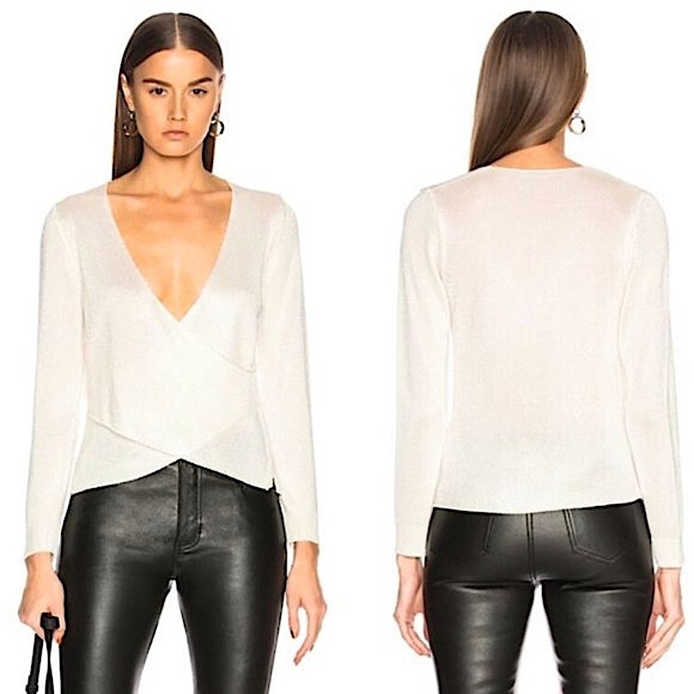 Michelle Mason Metallic Cross Wrap Silver Sweater Blouse